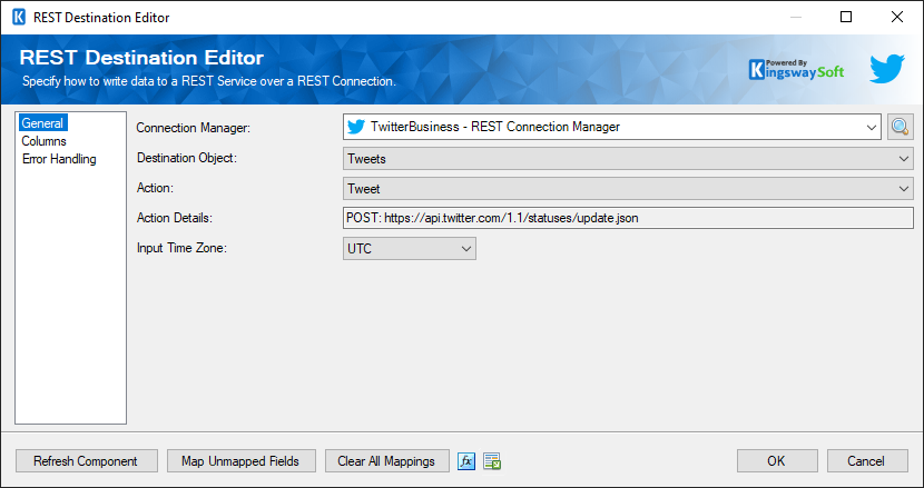 SSIS REST Twitter Business Destination